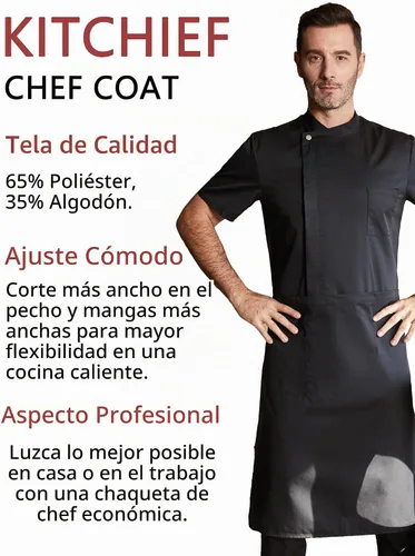 Vista 2 de KITCHIEF Abrigo de chef unisex de manga corta, chaqueta ligera de chef para hombre, uniforme de chef para cocina, servicio de alimentos, panaderos