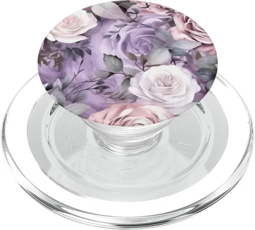 Vista 8 de Shabby Chic Púrpura Floral Rosa Flor N12 PopSockets PopGrip Estándar
