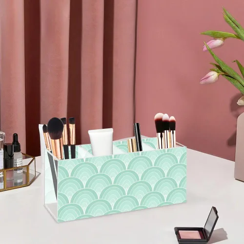 Vista 5 de Green Wavy Retro Acrylic Desk Pen Holder With 4 Compartments Pen Holder Organizer Powder Drink Mix Container Storage Bow Office Decor Container