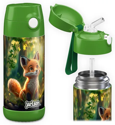 Vista 44 de Jarlson® CHARLI - Botella de agua para niños [12 onzas], botella térmica de acero inoxidable con pajilla, botella de agua aislada a prueba