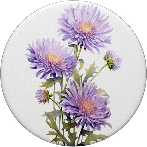Vista 3 de purple aster flowers Acuarela PopSockets Estándar PopGrip