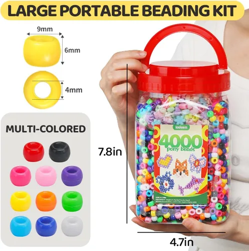 Vista 2 de IOOLEEM Cuentas de poni multicolor a granel, kit de 4000 piezas para pulseras de amistad y fabricación de joyas, fácil almacenamiento 11 Multicolor