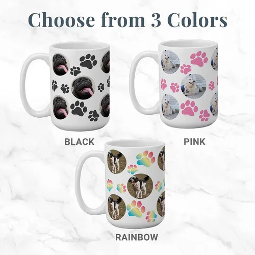 Vista 3 de Let's Make Memories Taza de fotos personalizada, estampado de huellas de mascotas, para padres de perros y gatos, Honor Furry Friends, taza de café