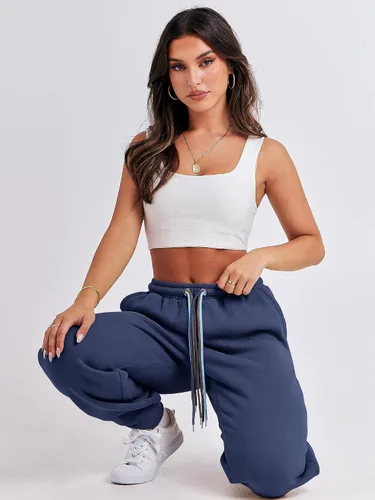 Vista 7 de ANRABESS Pantalones deportivos holgados de forro polar de cintura alta para mujer, pantalones deportivos Y2K para adolescentes y niñas