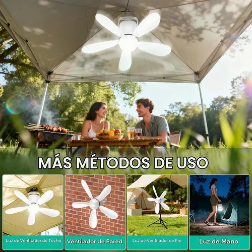 Vista 4 de 21" Solar Ceiling Fan Light, Foldable Solar Panel Gazebo Fan 21" Fan M