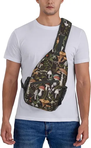 Vista 7 de Mochila cruzada de hongos para mujeres y hombres, bolsa de pecho para senderismo, camping, ciclismo, viajes, senderismo, ciclismo, Diseño de hongo