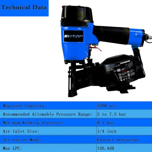 Vista 3 de CN45N - Clavadora para techos, pistola de clavos para techos de 15 grados, clavos de bobina de 3/4 a 1-3/4 pulgadas, 120 piezas de capacidad de Azul