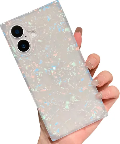 Vista 55 de Elegante Funda con Concha de Madre Perla para Niña Compatible con iPhone 14 de 6.1 Pulgadas, Funda Rectángulo con Borde, Elegante y delgada