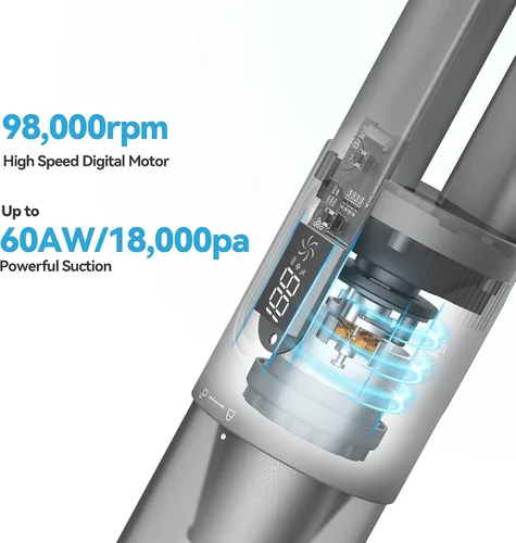 Vista 2 de Brigii Aspiradora de mano de alta velocidad, aspiradora portátil de 140 W con 18 KPa, aspiradora inalámbrica de litio de 16 V con motor sin