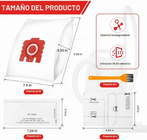 Vista 3 de Paquete de 16 bolsas 3D Airclean FJM para aspiradora Miele Compact C1