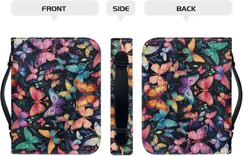 Vista 4 de Flashideas Funda de transporte ligera de la Biblia de la PU para las mujeres, cubierta de la Biblia de moda con asa para el estudio de Mariposa