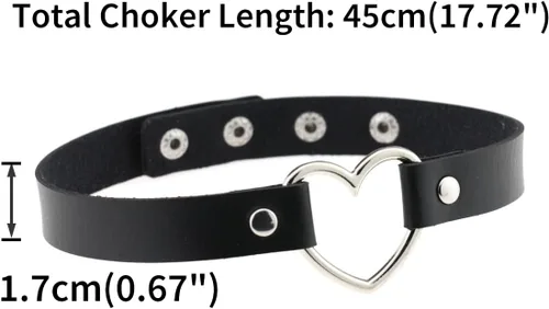 Vista 2 de FM FM42 Collar de gargantilla de cuero simulado con anillo de corazón de cuero sintético multicolor 17.72 pulgadas de longitud