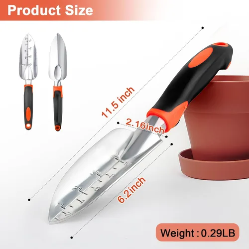 Vista 2 de Paleta de jardín con marca de medición, pala de jardinería resistente, pala de mano con mango ergonómico, pequeñas herramientas de jardín