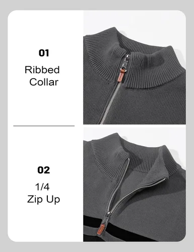 Vista 23 de MAGCOMSEN Suéteres de algodón con cremallera de 1/4 para hombre, suéter tipo polo, a rayas, para otoño e invierno, sudaderas cálidas
