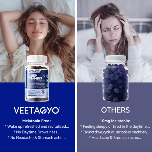 Vista 4 de VEETAGYO Gomitas de suplemento GABA de 5 HTP sin melatonina para adultos y niños mayores de 12 años con L-teanina, glicinato de magnesio