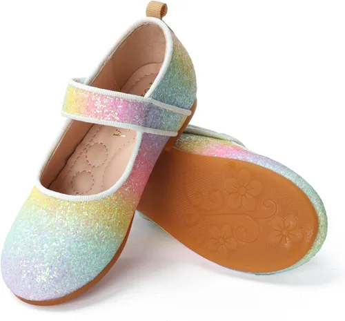 Vista 3 de Zapatos de vestir arcoíris para niña, zapatos de princesa con purpurina para niña, zapatos Mary Jane brillantes para fiesta, bailarina, para uso