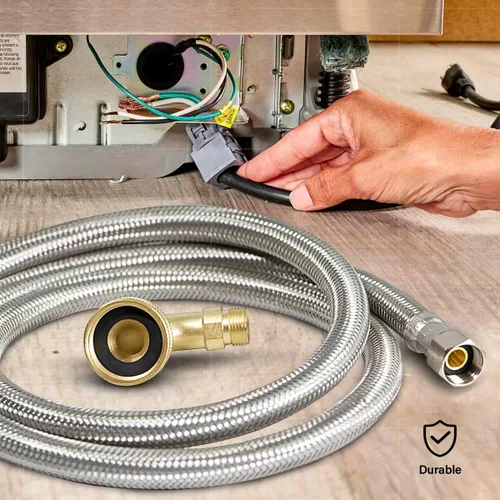 Vista 6 de Highcraft CNCT28772-OM Conector, conecta el lavavajillas al agua, línea de suministro Dishwsher con codo giratorio, acero inoxidable trenzado de 72