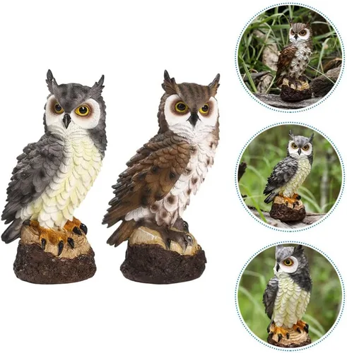 Vista 8 de YARDWE Estatuas de búho y animales del bosque, 2 piezas, decoración de micro paisaje, escultura de búho, animales de jardín para jardín, paisaje
