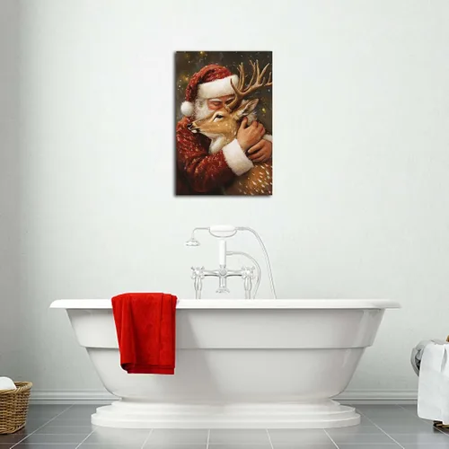 Vista 3 de NTEUMM Póster de lienzo con diseño de reno y abrazo de Papá Noel, arte de pared de Papá Noel, fotos de Navidad, regalo de Navidad, decoración