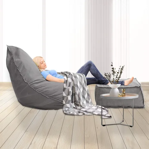 Vista 5 de Juego de puf suave y otomano, esponja autoinflada, sin frijoles, para niños y adultos, silla de dormitorio para interiores y exteriores, color gris
