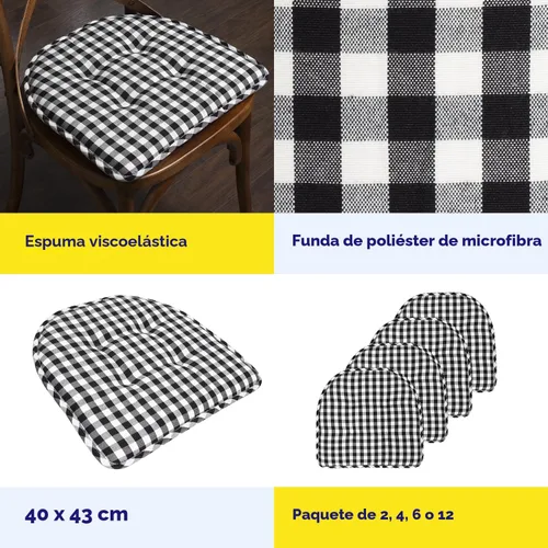 Vista 6 de Sweet Home Collection - Cojín de espuma viscoelástica para silla con capitoné, antideslizante, en forma de U, de 17 x 16 pulgadas, a cuadros Cuadros