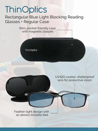 Vista 7 de ThinOptics Frontpage - Gafas de lectura para computadora con bloqueo de luz azul y funda de aluminio Milano