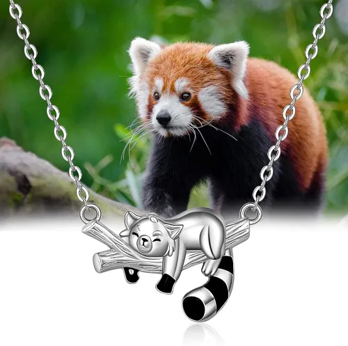 Vista 8 de LOVGIFSET Fox Cow Red Panda Necklace Sleeping Fox Animal Necklaces Rose Gold S925 Sterling Silver Necklace for Women I Love You to The Moon and Back
