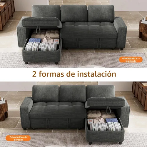 Vista 8 de Vipbear Sofá cama modular de 81 pulgadas con cama extraíble, sofá cama en forma de L, sofá extraíble con respaldo reclinable, diván de Gris oscuro