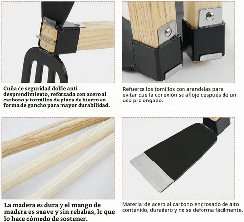 Vista 6 de Herramienta de jardín de mano, azada con mango de madera corto, herramienta de mano para excavar el jardín, ideal para aflojar o desherbar el suelo