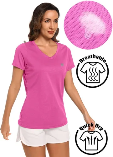 Vista 2 de Camiseta deportiva de verano para mujer, secado rápido, protección UV, transpirable, absorbe la humedad