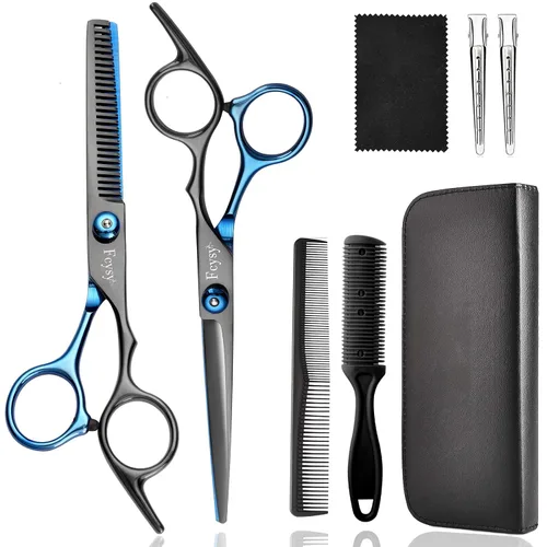 Vista 14 de Fcysy - Tijeras de corte de pelo, juego de tijeras de peluquería profesional, tijeras de peluquería, tijeras de mezcla, accesorios de peluquería