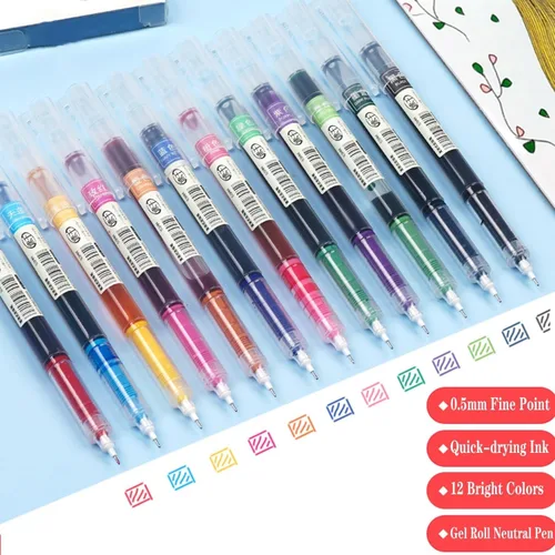 Vista 2 de 12 bolígrafos de gel de secado rápido de colores, bolígrafos de gel de agarre cómodo de 0,5 mm de punta fina, tinta de gel multicolor, bolígrafo