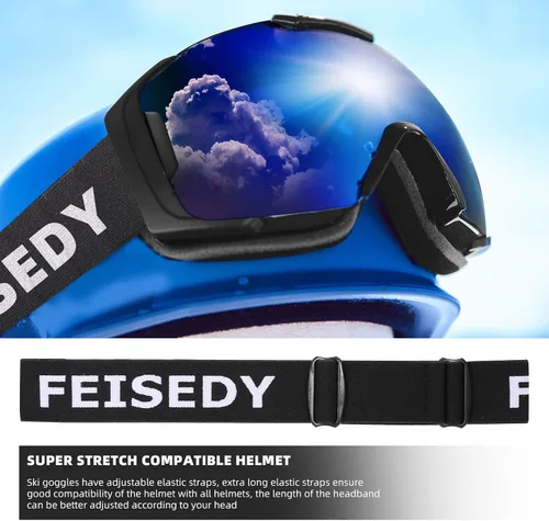 Vista 5 de FEISEDY Ski Goggles, OTG Snow Sport Goggles for Men, Women & Youth B2961 Azul Plata Vlt 18%