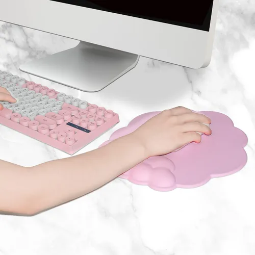 Vista 2 de JIKIOU Alfombrilla de mouse con soporte para muñeca con superficie de cuero, reposamuñecas Cloud con espuma viscoelástica, base de PU antideslizante