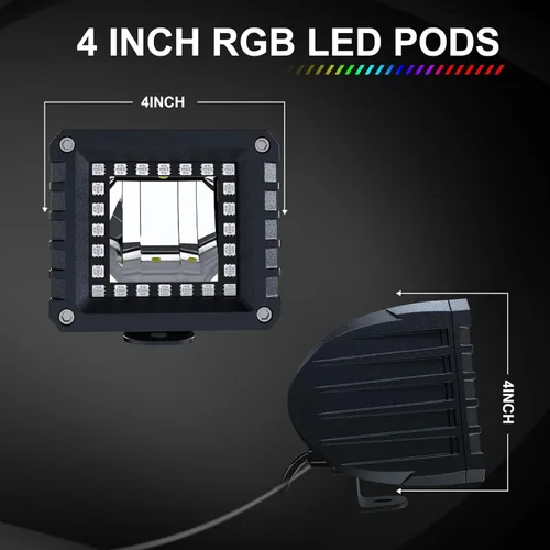 Vista 4 de Barra de luz LED RGBW de 52 pulgadas, 300W, combo de inundación y foco, 2 módulos LED RGB de inundación de 4 pulgadas con 16 colores sólidos, anillo