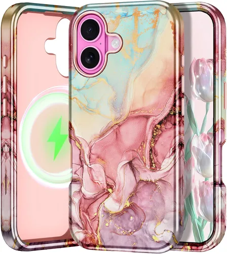Vista 15 de Btscase Funda para iPhone 16 (2024), [probada en caídas de grado militar] Diseño de patrón de mármol delgado, resistente, a prueba de golpes