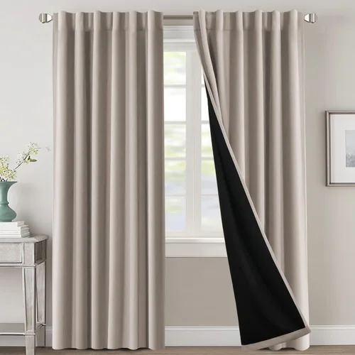 Vista 130 de H.VERSAILTEX Cortinas 100% opacas para dormitorio con forro negro, cortinas de oscurecimiento de habitación completa, con aislamiento térmico