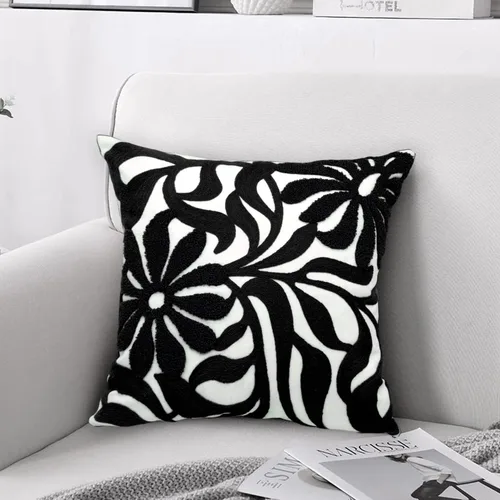 Vista 17 de Alysheer Fundas de almohada decorativas bordadas a cuadros 18"x 18", juego de 2, fundas de almohada de algodón con patrón tuftado de cuadros