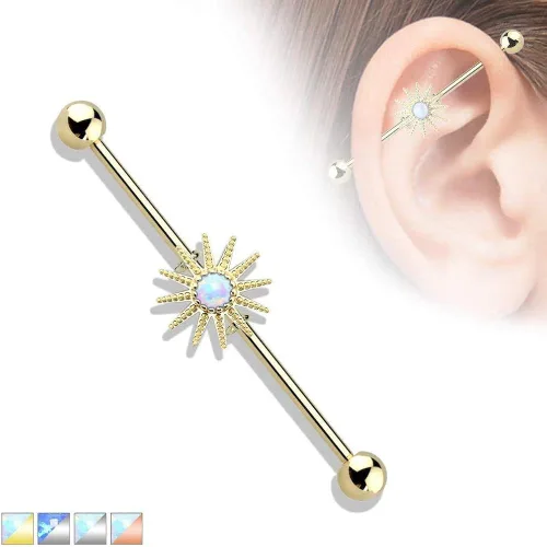 Vista 4 de Covet Jewelry Opal Center Sunburst 316L - Piercing industrial de acero quirúrgico