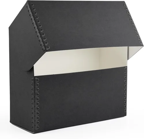 Vista 24 de Lineco Caja de almacenamiento de documentos archivados con borde metálico, caja de cartón libre de ácidos gris, organiza y almacena archivos