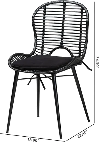 Vista 3 de Baxton Studio Brenna - Silla de comedor de ratán bohemia, color negro, 2 juegos (231-2P-12827-HT)