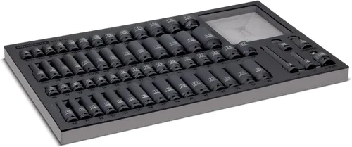 Vista 8 de Powerbuilt Master Juego de llaves de impacto de 63 piezas de 1/2 pulgada, extensiones, llaves de impacto métricas y SAE profundas/estándar, junta