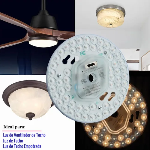 Vista 6 de Ventilador de techo LED regulable de 18 W, luz de montaje empotrado, kit de reacondicionamiento del motor, bombilla fluorescente circular de panel