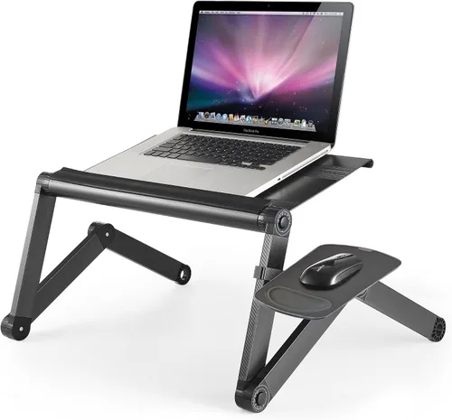 Vista 9 de WorkEZ - Soporte ajustable de refrigeración para computadora de escritorio con ventilador, puertos USB, alfombrilla de mouse, ergonómica, plegable