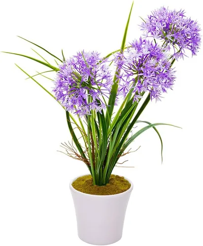 Vista 2 de Restaurantware Faux Fiore Violet Allium - Maceta blanca - Plantas de imitación - 14.6" - Caja de 1 unidad