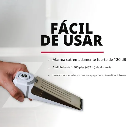 Vista 4 de Alarma de seguridad SABRE cuña para puerta con sirena de 120 dB. Ideal para casa, viaje, apartamento, cuarto.