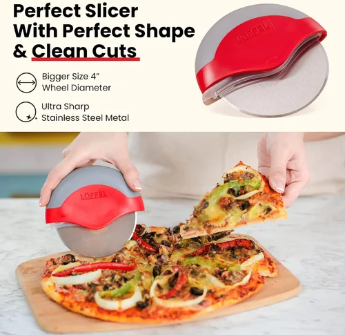 Vista 3 de Rueda cortadora de pizza de alta calidad, cortador con protector de hoja protectora, acero inoxidable afilado, fácil de limpiar y desmontable