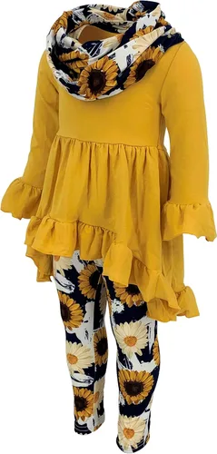 Vista 2 de Unique Baby Conjunto de 3 piezas con estampado de girasol y margaritas, Amarillo