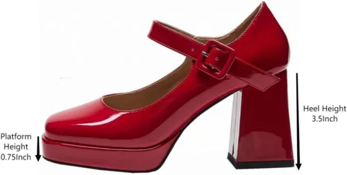 Vista 2 de Zapatos de tacón grueso con plataforma para mujer, tacón cuadrado, tacón de bloque Mary Janes