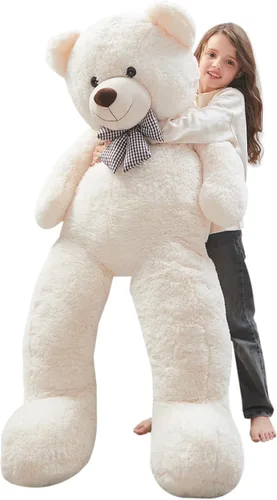 Vista 25 de MorisMos Oso de peluche gigante con corbata de 4 pies, 47 pulgadas, oso de peluche grande clásico, regalo para novia novio en cumpleaños, azul